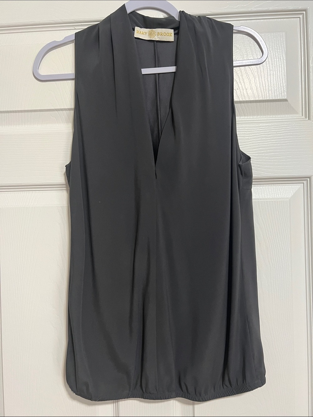 Ramy Brook Black Draped Sleeveless V-Neck Camisole Silk